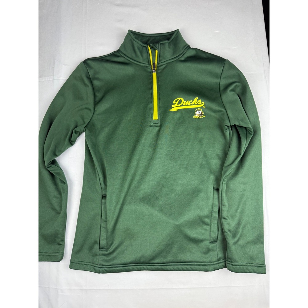 Champion Oregon Ducks Pullover Size M Green Quarter Zip Fleece Lined Jacket